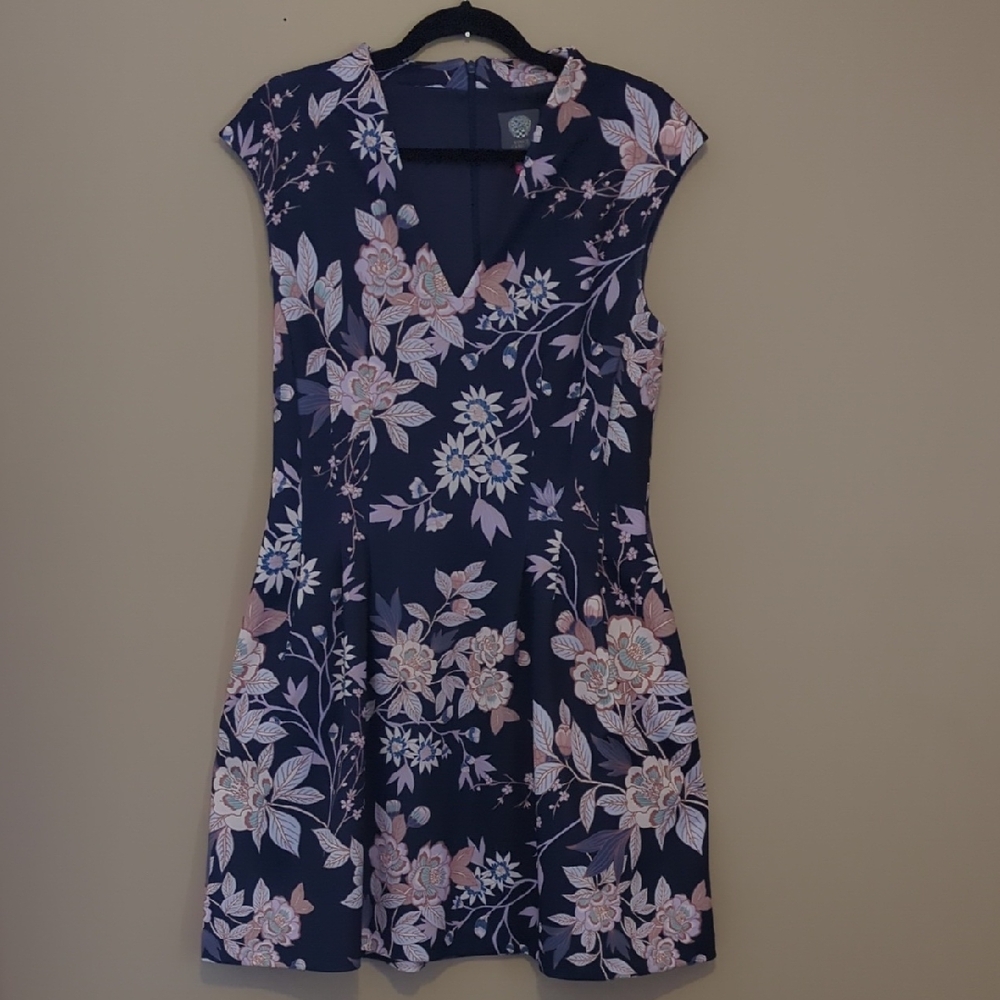 Vince Camuto Navy and Lavender Floral Mini Dress